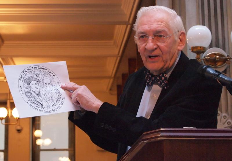 Fred Schumacher showing newest Luther medal designs